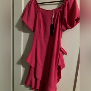 Sampeel NWT bubblegum pink medium wrap style dress with poof sleeves
